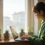 PC作業をする女性の画像