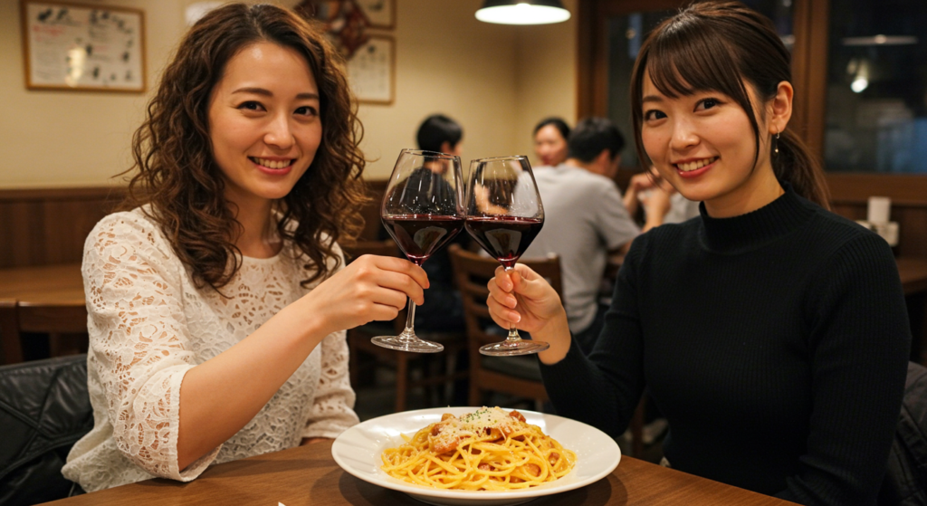 食事をする２人の女性の画像
